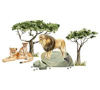 Osomhome Sticker mural animaux de la jungle, safari, savane, lion, arbres tropicaux pour chambre d'enfant garçon ou bébé (115 x 60 cm), s Transparent