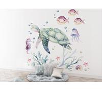 Osomhome | Sticker mural chambre enfant | Décoration murale chambre bébé | Autocollant pour chambre garçon fille auto-adhésif | Tortue, océan, récif corallien (Tortue, XL)