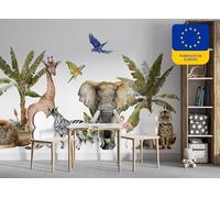 Osomhome Sticker mural pour chambre d'enfant Motif animaux de la jungle | Décoration murale pour chambre de garçon tropicale | Sticker mural pour chambre de bébé animaux | os4015 (340 x 160 cm)