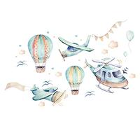 Osomhome Stickers Muraux Enfants: Avions & Montgolfière (100x70cm) - Autocollant Mural - Decoration Chambre Bebe - Deco Chambre Enfant Fille & Garcon os7930