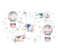 Osomhome Stickers Muraux Enfants: Avions & Montgolfière (180x80cm) - Autocollant Mural - Decoration Chambre Bebe - Deco Chambre Enfant Fille & Garcon os7823