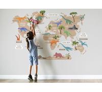 Osomhome - Stickers Muraux Enfants: Carte Du Monde Murale *Français* [160x100cm] Dinosaures | Map Monde Murale, Stickers Muraux Enfant, Stickers Chambre Fille & Garcon | os5035