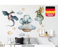 Osomhome Stickers Muraux Enfants: Dragon & Bateau Volant (120x100cm) - Autocollant Mural - Decoration Chambre Bebe - Deco Chambre Enfant Fille & Garcon os9605