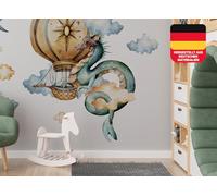 Osomhome Stickers Muraux Enfants: Dragon & Montgolfière (150x140cm) - Autocollant Mural - Decoration Chambre Bebe - Deco Chambre Enfant Fille & Garcon os9604