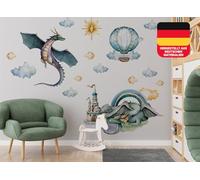 Osomhome Stickers Muraux Enfants: Dragons dans la Vallée (200x160cm) - Autocollant Mural - Decoration Chambre Bebe - Deco Chambre Enfant Fille & Garcon os9609
