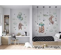 Osomhome Stickers Muraux Enfants: Lapins, Nuages, Ballon étoiles (146 x 123 cm) - Autocollant Mural - Decoration Chambre Bebe - Deco Chambre Enfant Fille & Garcon os2406