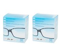OsoRetail Pack de 2 x 50 lingettes nettoyantes pour lentilles optiques Idéal pour lunettes, smartphones, tablettes et PC, formule désinfectante, matériau spécial anti-rayures