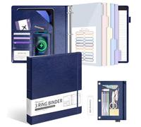 Ospelelf Classeur en cuir à 3 anneaux pour documents de format lettre avec intercalaires à poches en PVC, sac de rangement et bloc-notes, anneaux ronds de 2,5 cm, peut contenir 175 feuilles, pour