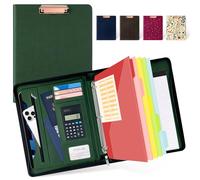 Ospelelf Porte-bloc vert avec rangement à 3 classeurs en cuir avec fermeture éclair, pochette pour tablette de 12,1", 5 intercalaires avec poche, bloc-notes rechargeable, fente pour carte
