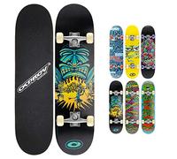 Osprey Skateboard Complet idéal pour Enfants Débutants - Planche de Skate 79 cm, Érable Lamellé 7 plis Double Kick Concave, Trucks Aluminium Axe 13 cm, Roulements ABEC 5 608z - 6x Designs Colorés