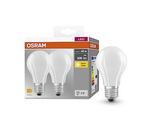 Osram Base Classic A GLFR 60 lampe à LED avec base E27, forme de piston, double pack, 6,5 W, 806lm, 2700k, lumière blanche chaude, développement à faible chaleur, longue durée de vie