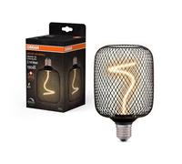 Osram DECOR LED carré avec filament en spiraen verre transparent noir sans plomb en blanc chaud douillet 1800K, dimmable, avecà vis E27, diamètre 100 mm.