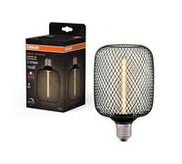 Osram DECOR LED carrée avec filament de paille, 3,5W, 110lm/1800K, blanc chaud cosy 818, verre noir transparent sans plomb, avec pas de vis E27, diamètre 100 mm