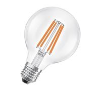 OSRAM en forme de globe classique, avec filament LED décoratif, classe d'efficacité énergétique A, E27, 5 W, 1055 lm, 2700 K, blanc chaud. Sans échauffement, 100% d'éclairage immédiat.
