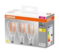 OSRAM lampe LED, Culot: E27, Blanc chaud, 2700 K, 11 W, remplacement pour 100 W Incandescent bulb, clair, LED BASE CLASSIC A, Paquet de 3