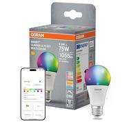 Osram Lampe LED SMART+ A75 forme d'ampoule E27 RGBW, multicolore, dimmable, Matter via WiFi, application et commande vocale, 9,5 W, 16 millions de couleurs