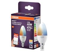 OSRAM Lampe LED SMART B40 forme bougie E14, 4,9 W ZigBee 3.0, blanc réglable 2 700-6 500 K, intensité variable, contrôle par application, Alexa