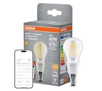OSRAM Lampe LED SMART+, P40, 4 W, 2 700 K, E14, forme bougie, filament, transparente, intensité variable, contrôlable par application ou par la voix, compatible Matter
