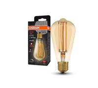 OSRAM Lampe LED Vintage 1906 avec teinte dorée, 5,8W, 470lm, forme Edison avec 64 mm de diamètre et socket E27, couleur de lumière blanche chaude, filament droit, dimmable de durée de vie