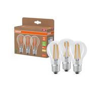 OSRAM Lampes LED haute efficacité avec classe énergétique A, pack avantage de 3 lampes, remplace les ampoules 60W classiques, forme de poire, blanc chaud (2700K), E27, verre filament