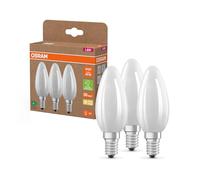 Osram Lampes LED haute efficacité avec classe énergétique A, pack avantage de 3 lampes, remplace les ampoules 40W classiques, forme de bougie, blanc chaud (2700K), E14, verre mat