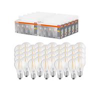 Osram LED BASE A60, pack avantage de 40 lampes, remplace les ampoules 60W classiques, 6.5W, blanc chaud (2700K), verre filament, non dimmable, forme de poire, E27