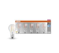 OSRAM LED BASE Classic A60, lampes LED à filament de verre transparent pour culot E27, forme poire, blanc froid (4000K), 806 lumens, remplacement des ampoules classiques 60W (7,0W), boîte de 5