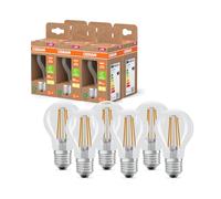 Osram LED Classic LED-Lampe mit Filament in klassischer Kolbenform, klarer Glasleuchtkörper, 3.8 W, E27 Fassung 806 lm für die Allgemeinbeleuchtung, 6-Pack, Blanc Chaud