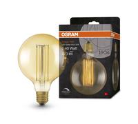 OSRAM Vintage 1906 gold tinted LED lamp, 5.8W, 470lm, globe shape with 125mm diameter & E27 base, warm white light, straight filament, dimmable, life of up to 15,000 hours