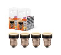 Osram LED Star Flat mit 3.5 W (wie 28W), 300lm/2700K, 827 warmweiß, frosted, Kunststoff in Schwarz, mit E27 Schraubgewinde, nicht dimmbar, 35 mm Durchmesser, 4-Pack