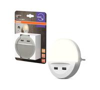 Osram LUNETTA LED Veilleuse blanche, avec sortie USB, capteur jour-nuit, support pour téléphone portable intégré, système enfichable, blanc chaud, IP20