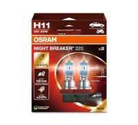 OSRAM NIGHT BREAKER 220, H11, 220% de luminosité en plus, lampe de phare halogène, 64211NB220-2HB, boîte pliante (2 lampes), white