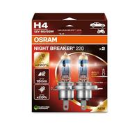 OSRAM H4 Nuit Breaker 220 Halogène Jusqu'À +220% Modèle 2024/25 Duobox