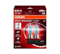 Osram NIGHT BREAKER LASER H11, +150% more brightness, halogen headlight lamp, 64211NL-2HB, 12V, Hanging folding box (2 lamps), white