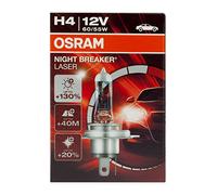 OSRAM NIGHT BREAKER LASER H4, Lampe de phare halogène, 64193NBL, 12 V véhicule de tourisme, boîte pliante (1 pièce)