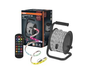 Osram Outdoor Flex RGB LED Bandeau 10M IP65, télécommande incluse, extensible jusqu'à 50 m, avec enrouleur, câble de connexion, accessoires