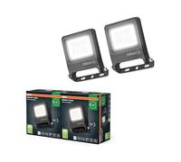 OSRAM Projecteur LED ENDURA FLOOD PC 10 W, blanc froid 4 000 K, 1 000 lumens, IP65, résistant aux intempéries, aluminium recyclé, pivotant à 180°, gris foncé,2-Pack