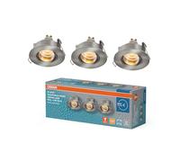 Osram Spot Set Spot LED encastrable IP65 Press 4,5 W nickel satiné, 320 lm 2700 K blanc chaud, IRC ≥ 80, pièce humide, lot de 3