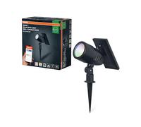 OSRAM Spot solaire extérieur Bluetooth SMART+, avec blanc réglable (3000K-6500K) + lumière de couleur, utilisable sans alimentation, jusqu'à huit heures d'autonomie, protection IP44, noir