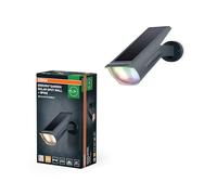 OSRAM Spot solaire RGB & blanc chaud avec piquet et support mural, capteur de lumière du jour, protection IP44, spot solaire pour jardin et terrasse