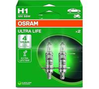OSRAM ULTRA LIFE H1, Lampe de phare halogène, 64150ULT-HCB, 12V véhicule de tourisme, boîte duo (2 pièces), Halogenweiß, Duo Box