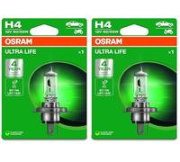 Osram ULTRA LIFE, H4, halogen headlight lamp, Single Blister (1 lamp), white (Lot de 2)