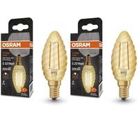 Osram Vintage 1906® Classic BW Fil LED lampe, E14, bougie torsadé, or, 2,5 W, 220lm, 2400k, couleur confort chaude, consommation très faible, durée de vie à long terme (Lot de 2)