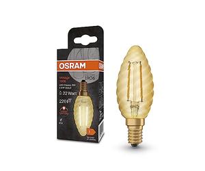 Osram Vintage 1906® Classic BW Fil LED lampe, E14, bougie torsadé, or, 2,5 W, 220lm, 2400k, couleur confort chaude, consommation très faible, durée de vie à long terme