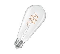 OSRAM Vintage 1906 Edison est une blanc chaud avec un filament en spiraen forme d'ampouEdison. Il propose 3,4 W pour 470 lm,E27, verre transparent, diamètre 64 mm, 2700 K.