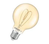 OSRAM Vintage 1906 Globe est une ampoule LED blanc chaud, à intensité variable, en forme de boule classique avec filament. Elle offre 4.9 W pour 470 lm, douille E27, verre doré, 80 mm de diamètre, 220