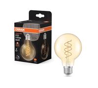 OSRAM Vintage 1906 Globe est une blanc chaud et dimmaben forme de bouavec un filament en spirale. Il offre 8 W pour 806 lm,E27, verre doré, diamètre 80 mm, 2200 K, EEK F.