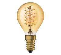 OSRAM Vintage 1906 gold tinted LED lamp, 3.4W, 250lm, classic round shape (Classic P) with E14 base, warm white light, spiral filament, dimmable, life of up to 15,000 hours