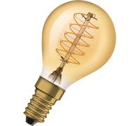 OSRAM Vintage 1906 gold tinted LED lamp, 3.4W, 250lm, classic round shape (Classic P) with E14 base, warm white light, spiral filament, dimmable, life of up to 15,000 hours