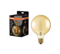 Osram Vintage 1906 gold tinted LED lamp, 4.8W, 420lm, globe shape with 125mm diameter & E27 base, warm white light, spiral filament, dimmable, life of up to 15,000 hours